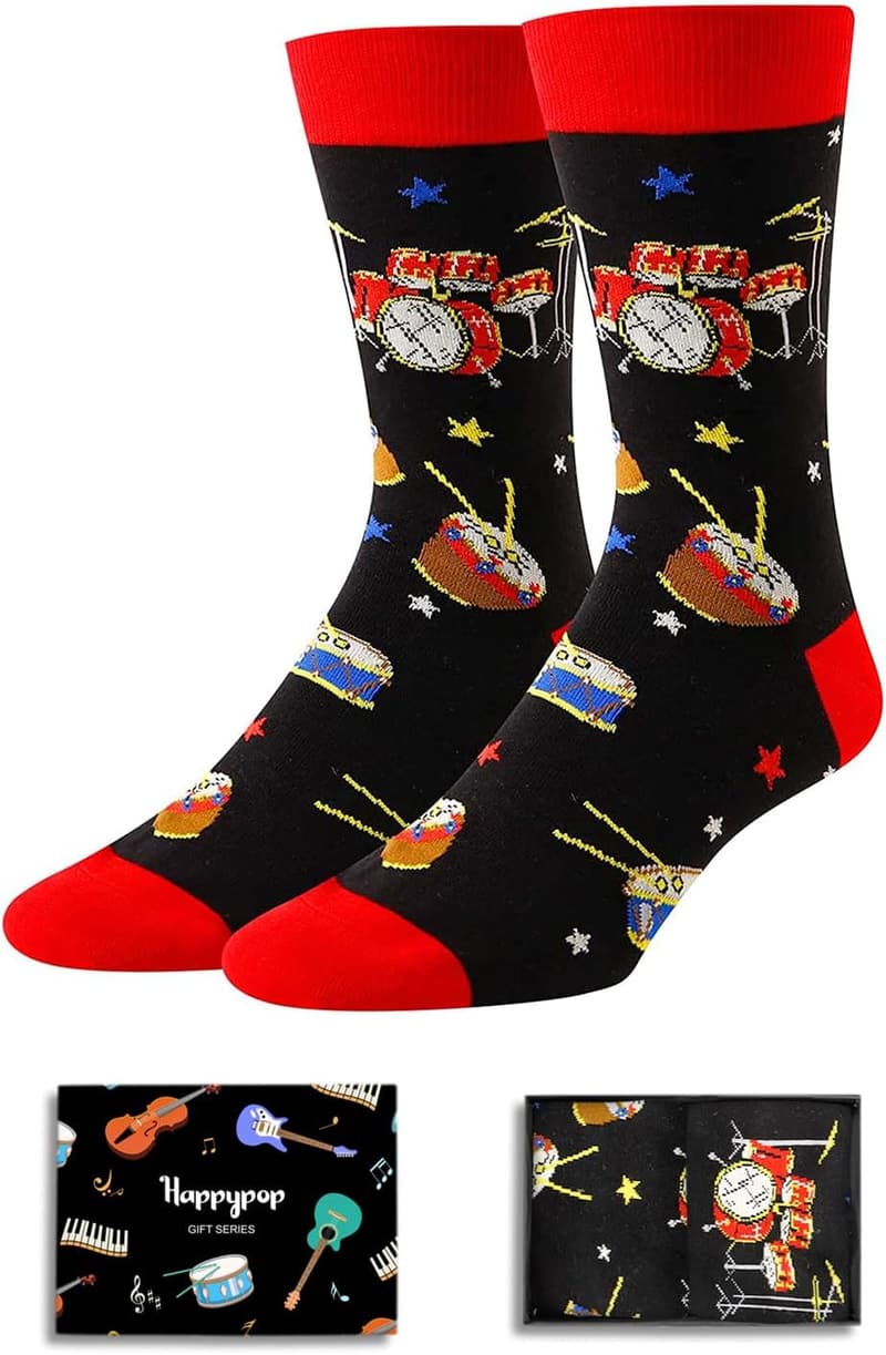 Music Note Socks for Men - Novelty Guitar and Piano Gifts