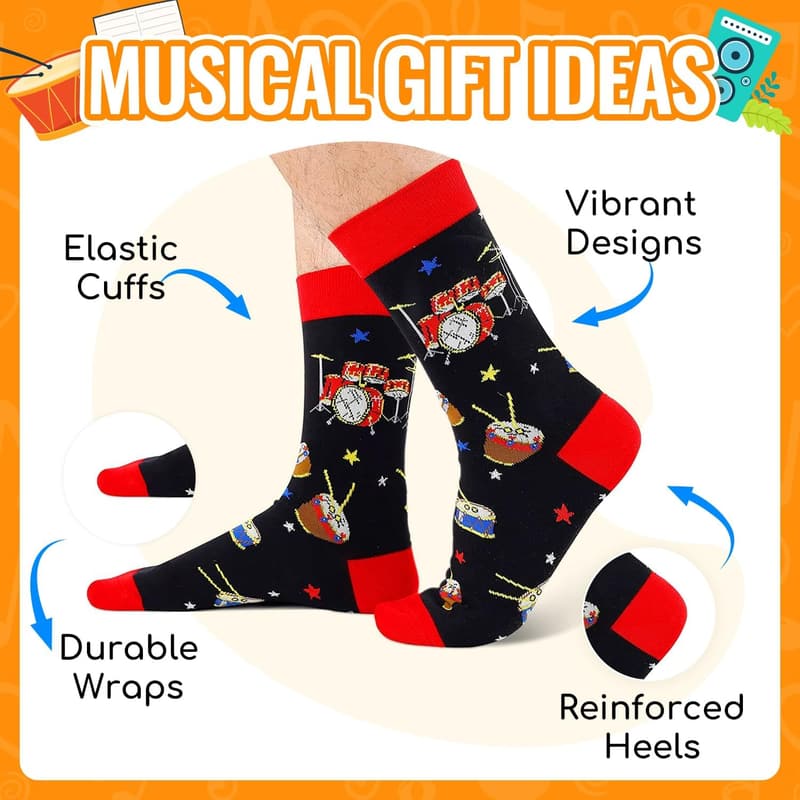 Music Note Socks for Men - Novelty Guitar and Piano Gifts