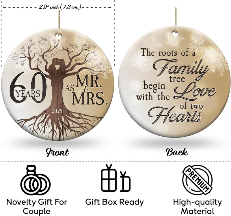60th Wedding Anniversary Ceramic Ornament for Couples 2025
