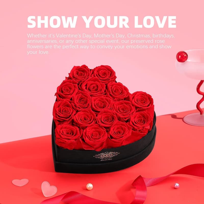 Heart-Shaped Box of 16 Forever Roses – Anniversary Gift for Her