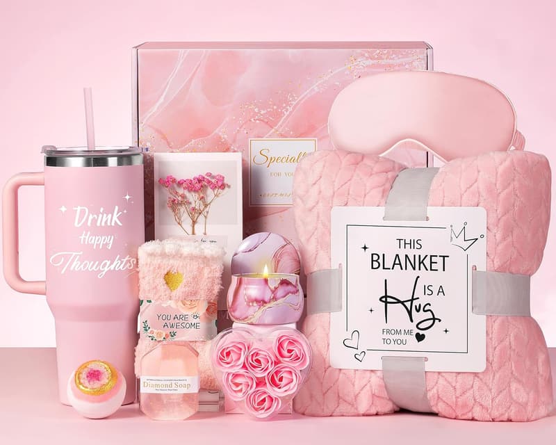 Birthday Spa Gift Set for Women - Flannel Blanket & Tumbler