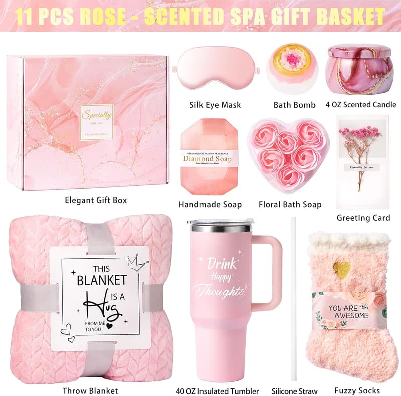 Birthday Spa Gift Set for Women - Flannel Blanket & Tumbler