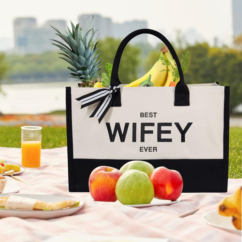 Personalized Embroidery Canvas Tote Bag for Anniversaries
