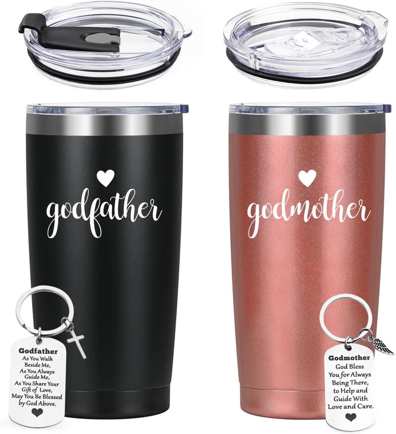 Godparents Proposal Gift Set - Insulated Tumblers & Keychain