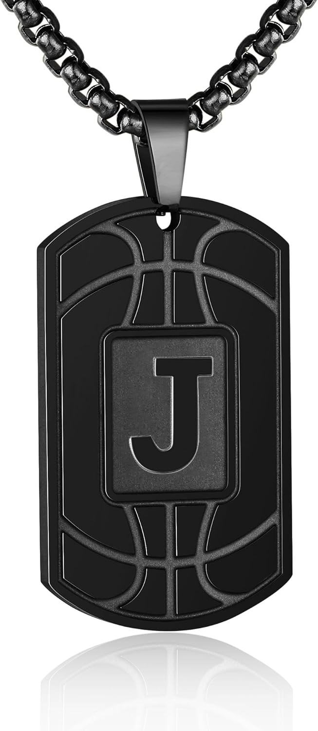 Personalized A-Z Basketball Dog Tag Necklace for Men