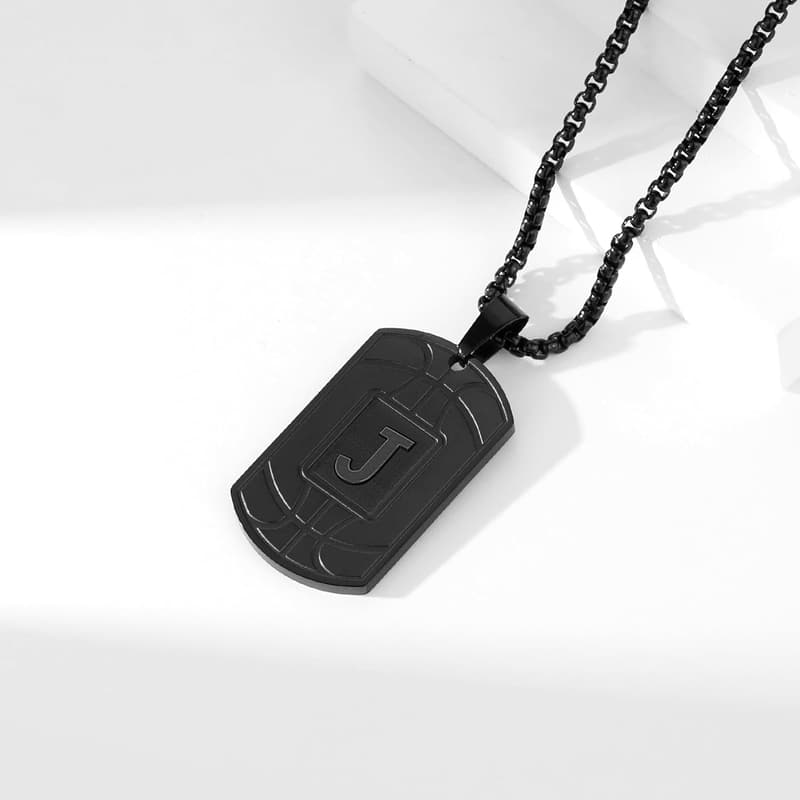 Personalized A-Z Basketball Dog Tag Necklace for Men