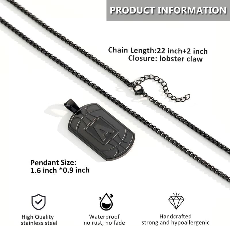 Personalized A-Z Basketball Dog Tag Necklace for Men