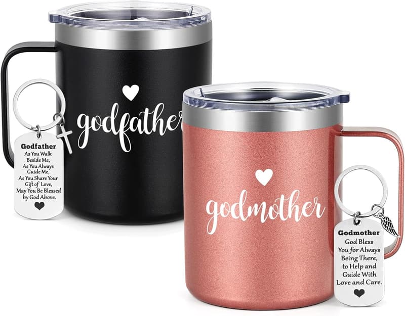 Godparents Proposal Gift Mug Set - Black & Rose Gold, 12 Oz