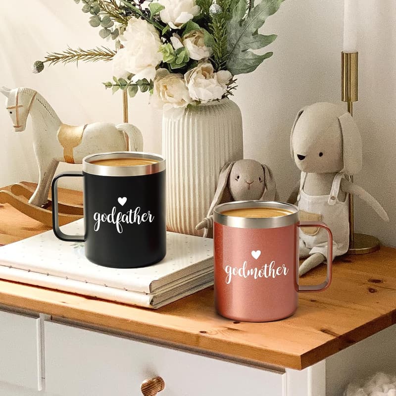 Godparents Proposal Gift Mug Set - Black & Rose Gold, 12 Oz