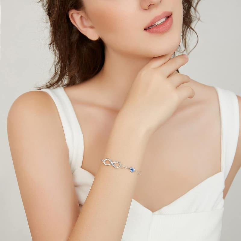 Mother's Day Infinity Heart Birthstone Bracelet for Women, 925 Silver