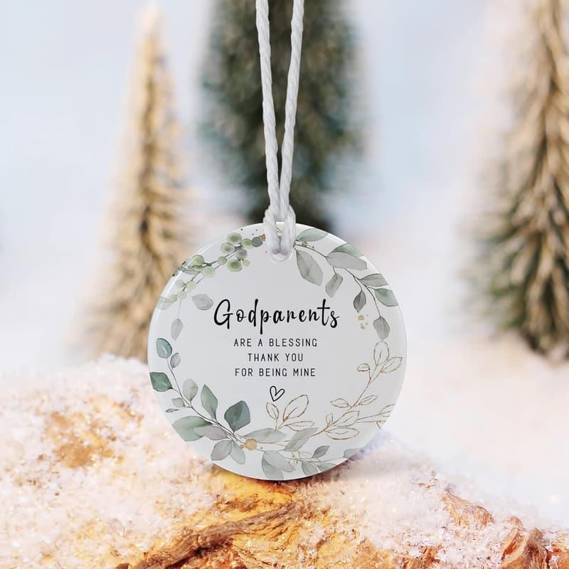 Thank You Godparents Gift - Double-Sided Ceramic Ornament