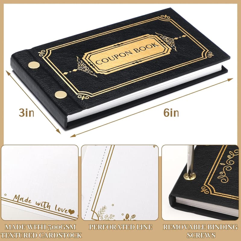 Personalized Leather Coupon Book for Couples - 30 Vouchers