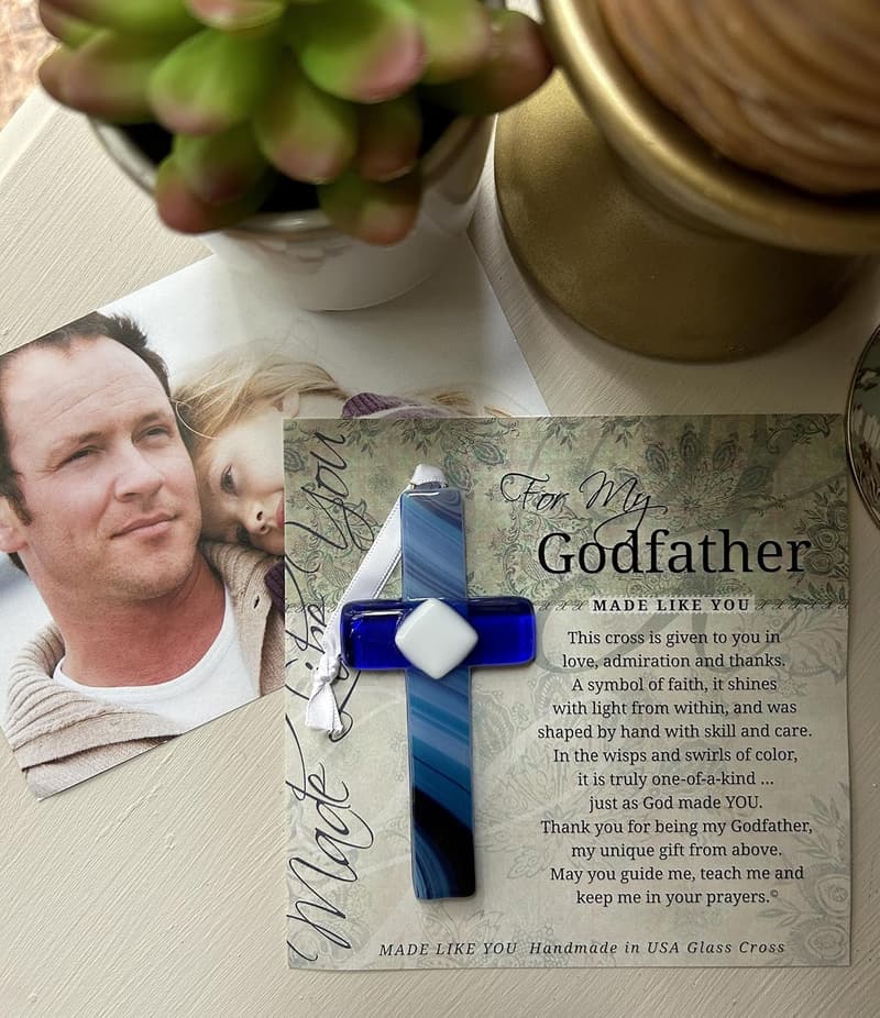 Christmas Gift: Handmade Glass Cross for Godfather