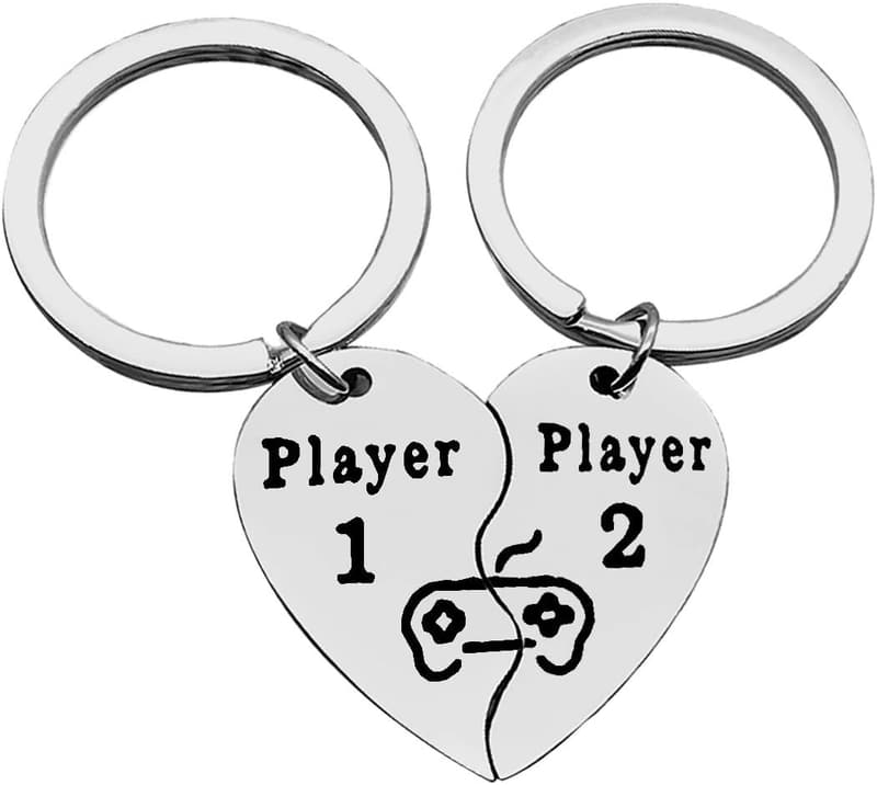 Valentine's Day Couple Keychains for Gamers - Player 1 & 2 Set