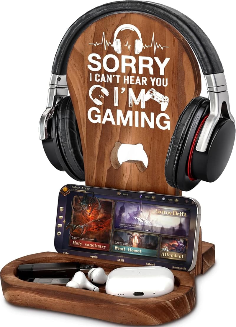Gamer Gifts for Teens: Wooden Headset Holder with Stand