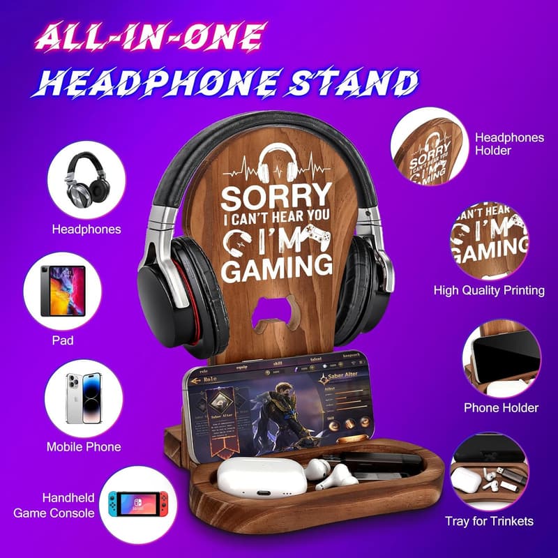 Gamer Gifts for Teens: Wooden Headset Holder with Stand