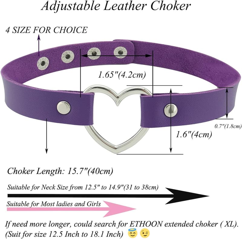 Gothic Love Heart Adjustable Leather Choker Necklace for Women