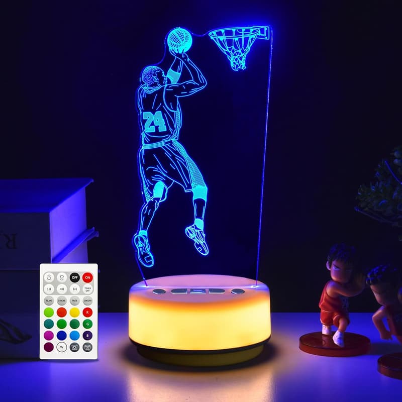Basketball Night Light - 14-Color LED Lamp with Remote for Kids