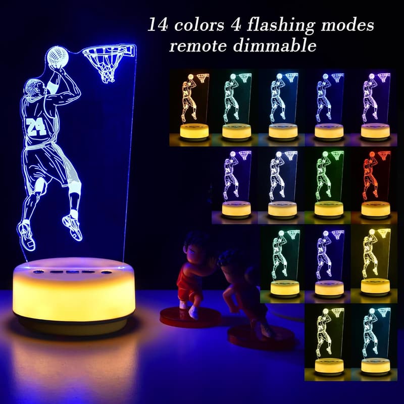 Basketball Night Light - 14-Color LED Lamp with Remote for Kids