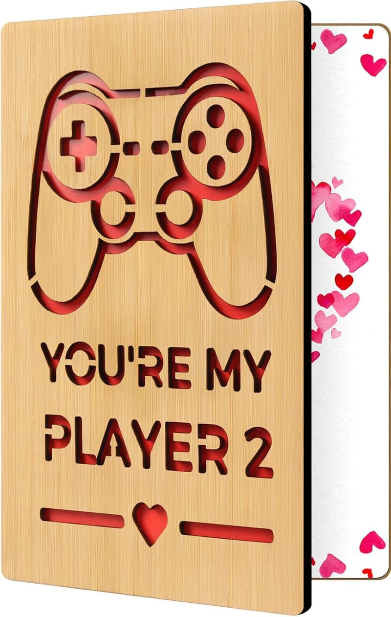 Handmade Wooden Valentine's Day Card for Gamers