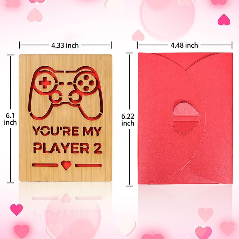 Handmade Wooden Valentine's Day Card for Gamers