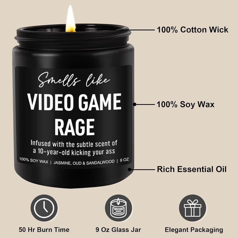 Gamer Rage Candle - 9 oz Gift for Men, Dad, or Boyfriend