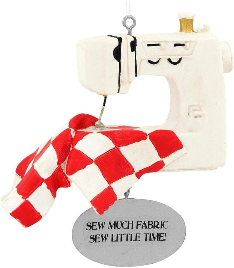 Creamy White Checkered Red Sewing Machine Decorative Ornament