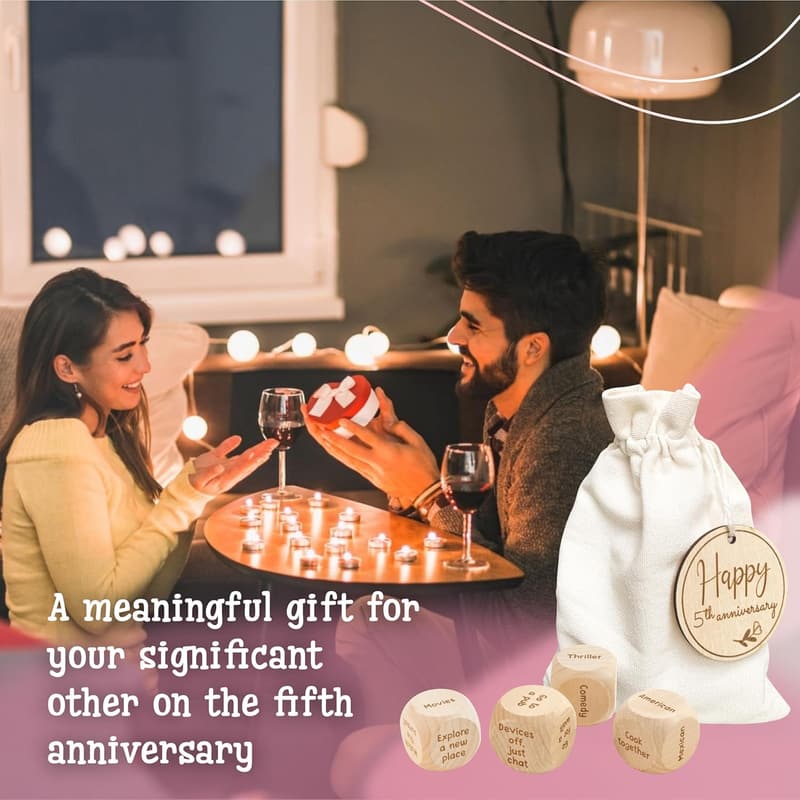5th Anniversary Wooden Gift for Couples - Date Night Dice