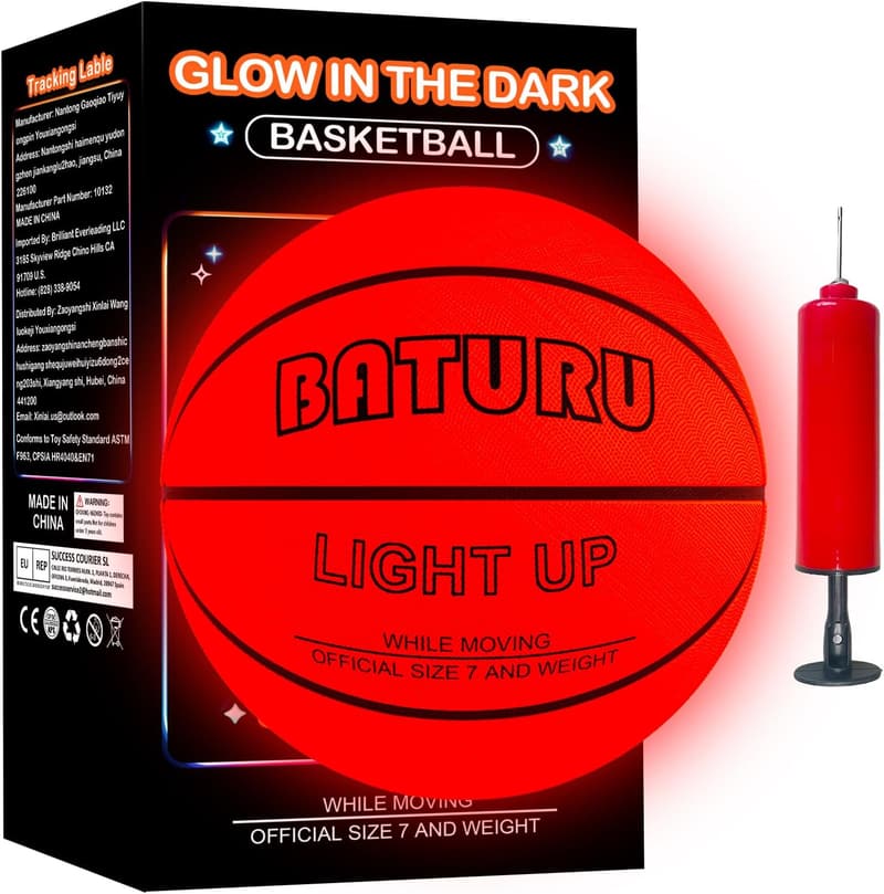 LED Light-Up Basketball - Size 7, Glow in the Dark, Easter Gift for Kids