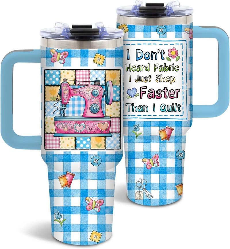 Sewing and Quilting Birthday Tumbler for Women, 40 Oz
