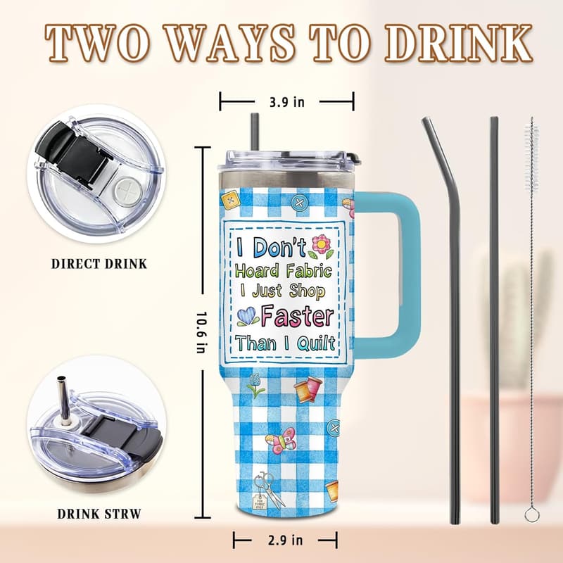 Sewing and Quilting Birthday Tumbler for Women, 40 Oz