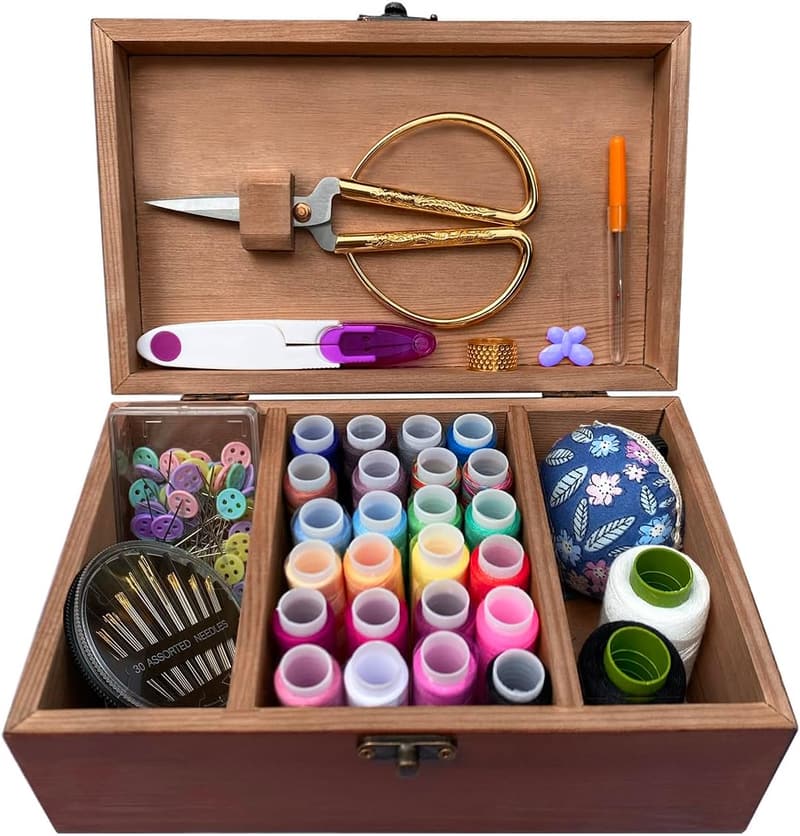 Wooden Sewing Kit with Cute Accessories for Kids & Beginners