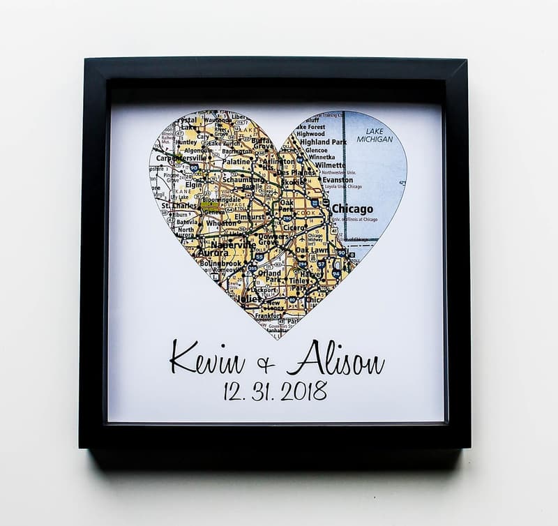 First Anniversary Gift: Heart Map Framed Art