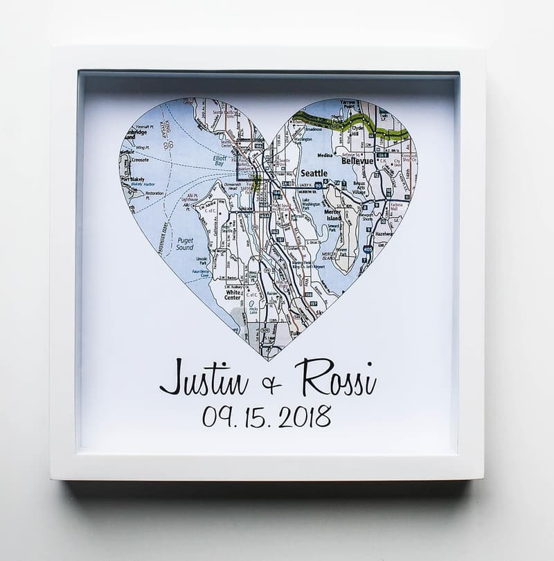 First Anniversary Gift: Heart Map Framed Art