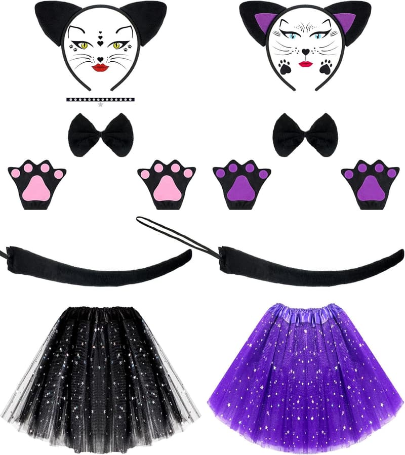 Halloween Cat Costume Set for Kids - Headband, Skirt, Bowtie, Gloves, Tail