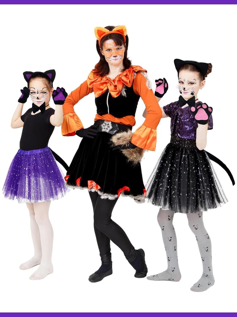 Halloween Cat Costume Set for Kids - Headband, Skirt, Bowtie, Gloves, Tail