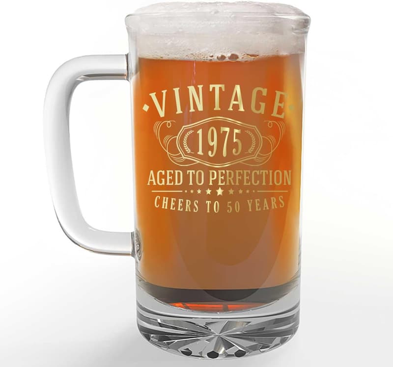 50th Birthday Vintage Gold Beer Mug Stein – 16oz Gift for Men & Women