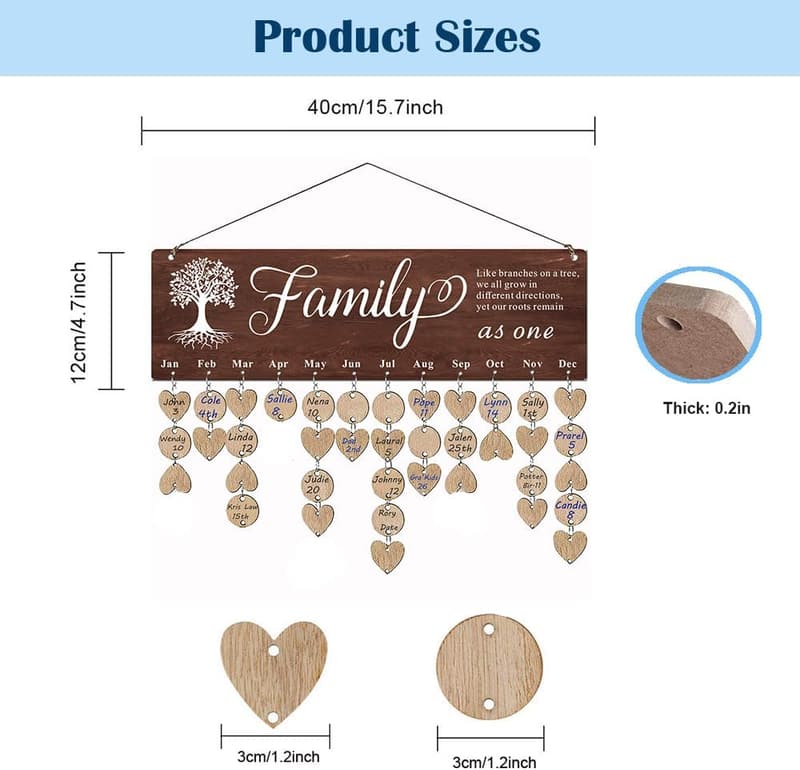 Family Birthday Reminder Calendar Plaque - Gift for Grandma