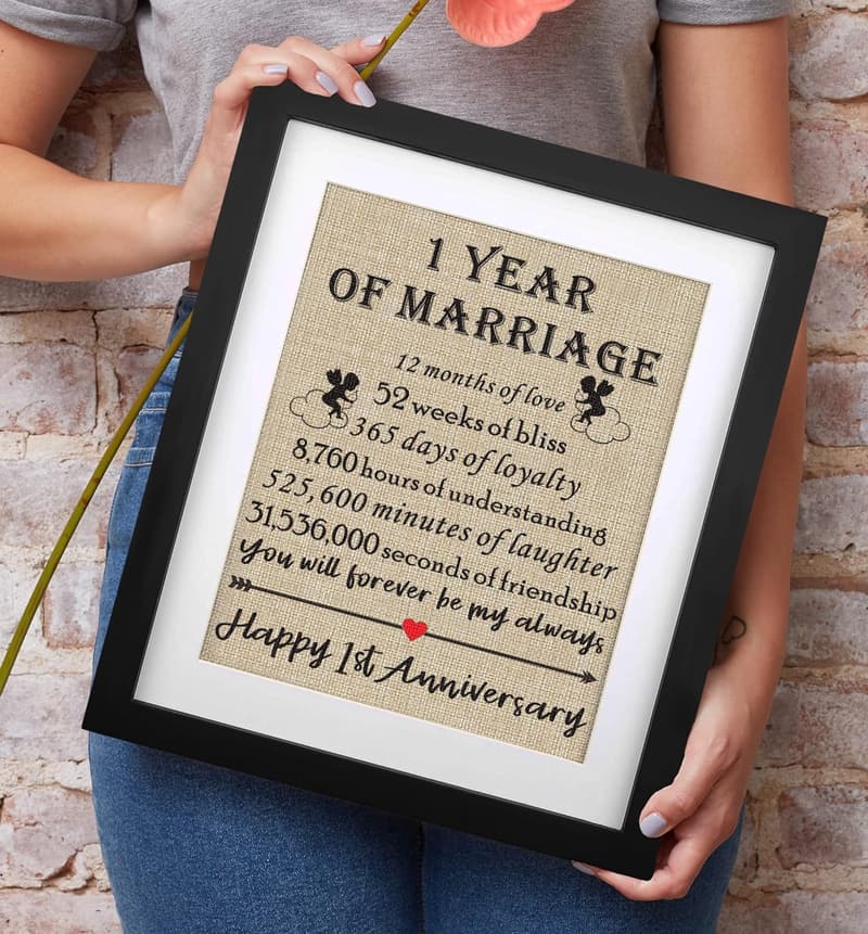 1st Anniversary Framed Burlap Print Keepsake for Couples