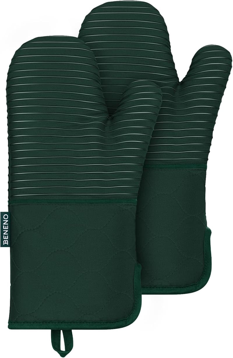 High Heat Resistant Silicone Oven Mitts - 2 Pack, Green
