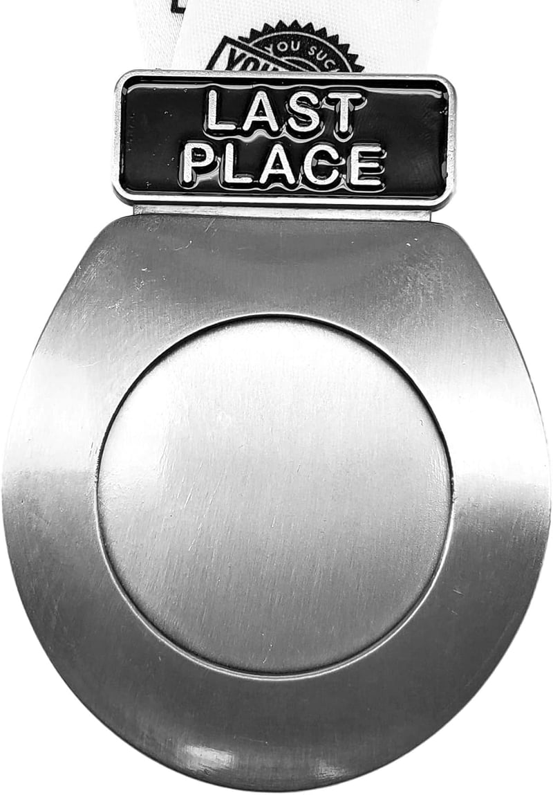Last Place Silver Toilet Medal with TP Neckband, Die-Cast Metal