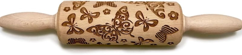 Butterfly Engraved Rolling Pin for Baking Cookies (Small)