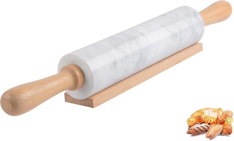 Marble Rolling Pin with Wooden Base, Non-Stick, 18.5 Inch