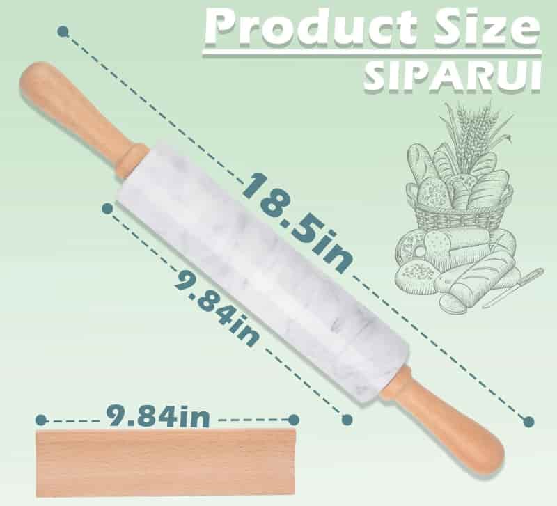 Marble Rolling Pin with Wooden Base, Non-Stick, 18.5 Inch
