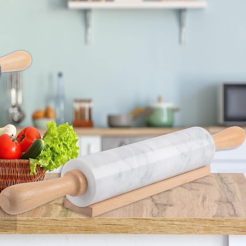Marble Rolling Pin with Wooden Base, Non-Stick, 18.5 Inch