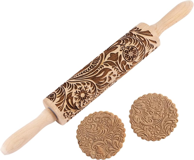 Christmas Embossed Wooden Rolling Pin - Snowflake Design