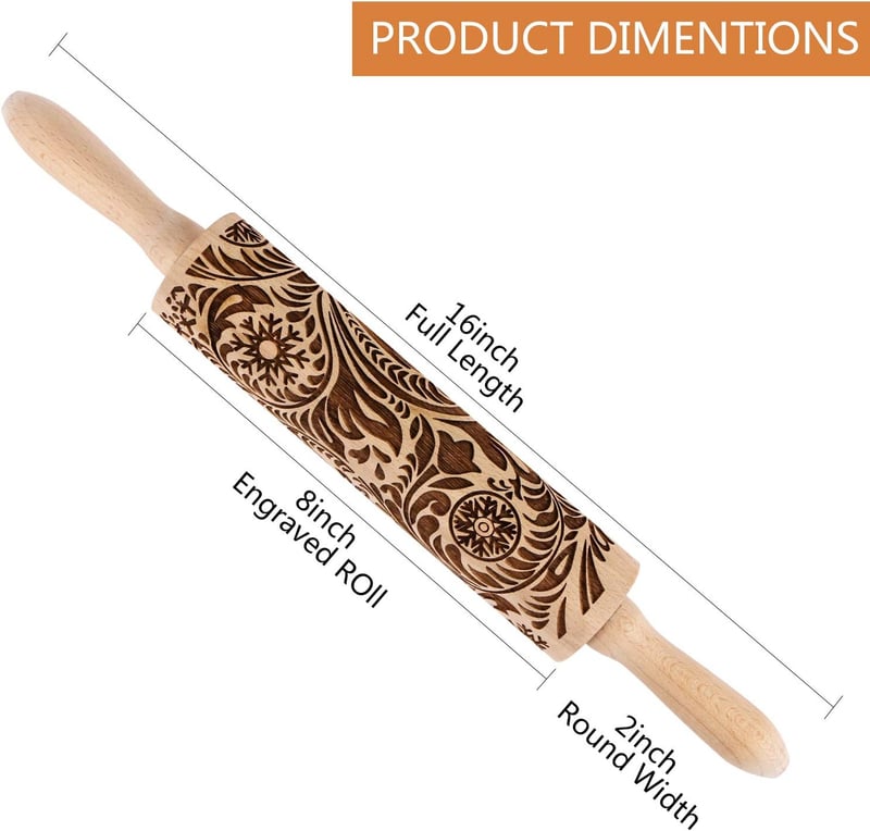 Christmas Embossed Wooden Rolling Pin - Snowflake Design