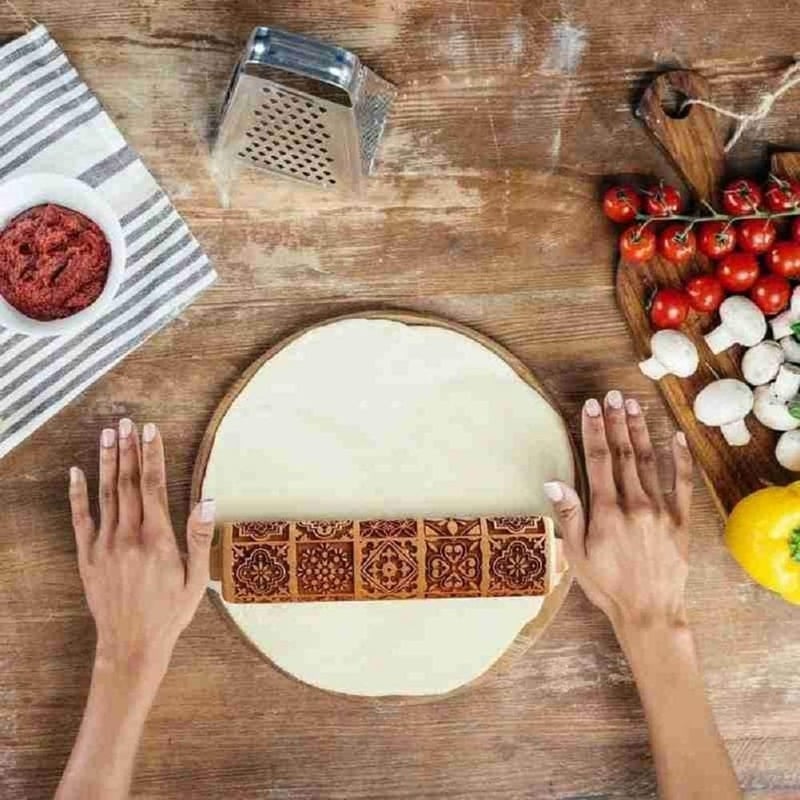 Christmas Embossed Cookies Wooden Rolling Pin