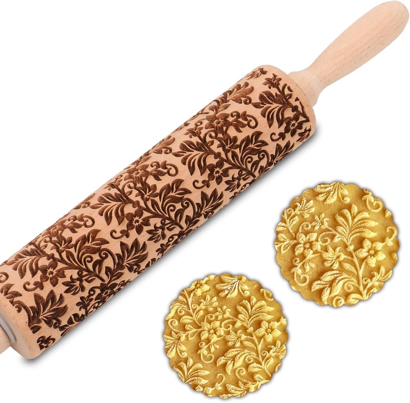 Embossed Floral Rolling Pin for Baking and Cookie Design