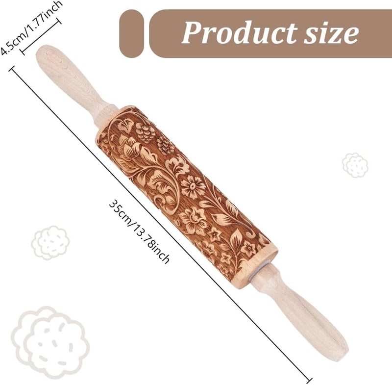 Thanksgiving 3D Flower Wooden Rolling Pin, 35cm